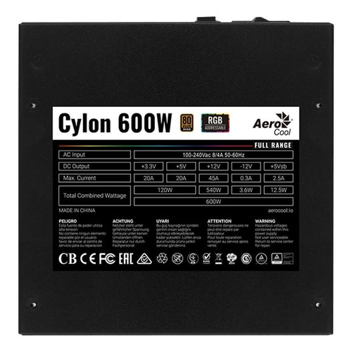 44241 AEROCOOL                                                     | FUENTE PC AEROCOOL CYLON 600W RGB GAMER 80 PLUS BRONZE                                                                                                                                                                                                    